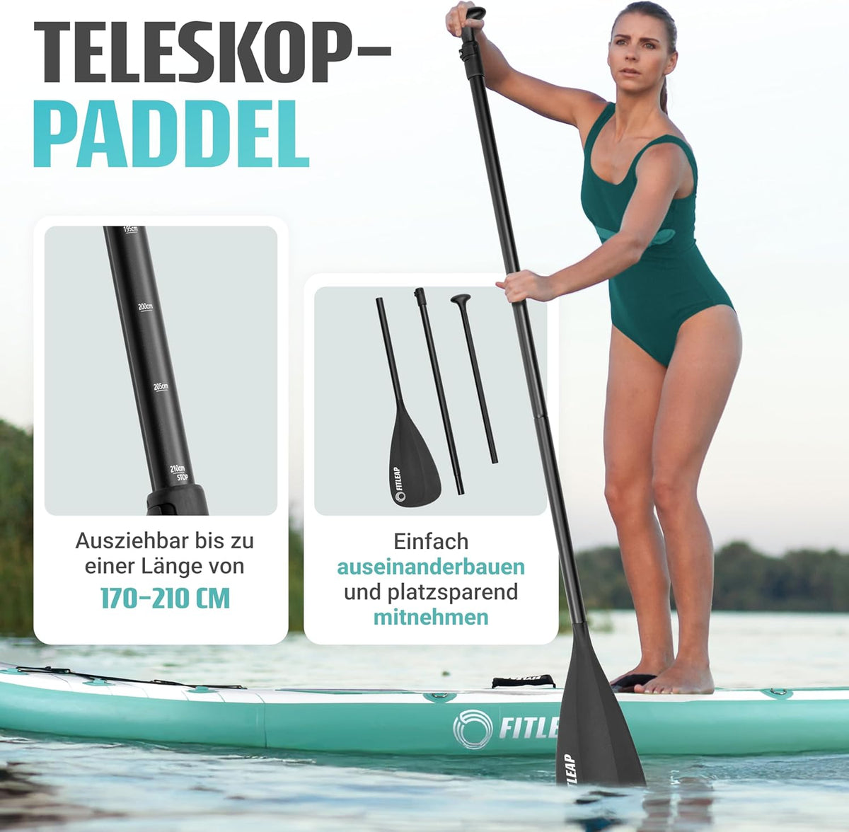 Premium Stand Up Paddle Board aufblasbar - SUP Board Set mit Hochdruckpumpe, verstellbarem Paddel und Rucksack - Ideal für Anfänger und Profis - Perfekt für Yoga, Surfen und Wassersport