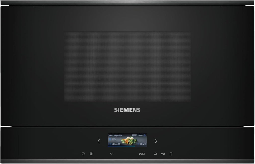 Siemens BF722L1B1 iQ700 Einbau-Mikrowelle, cookControl7 - Automatikprogramme, humidClean Plus - Innenraumreinigung, optimal für den Hocheinbau, seitlich öffnende Drehtür, Schwarz