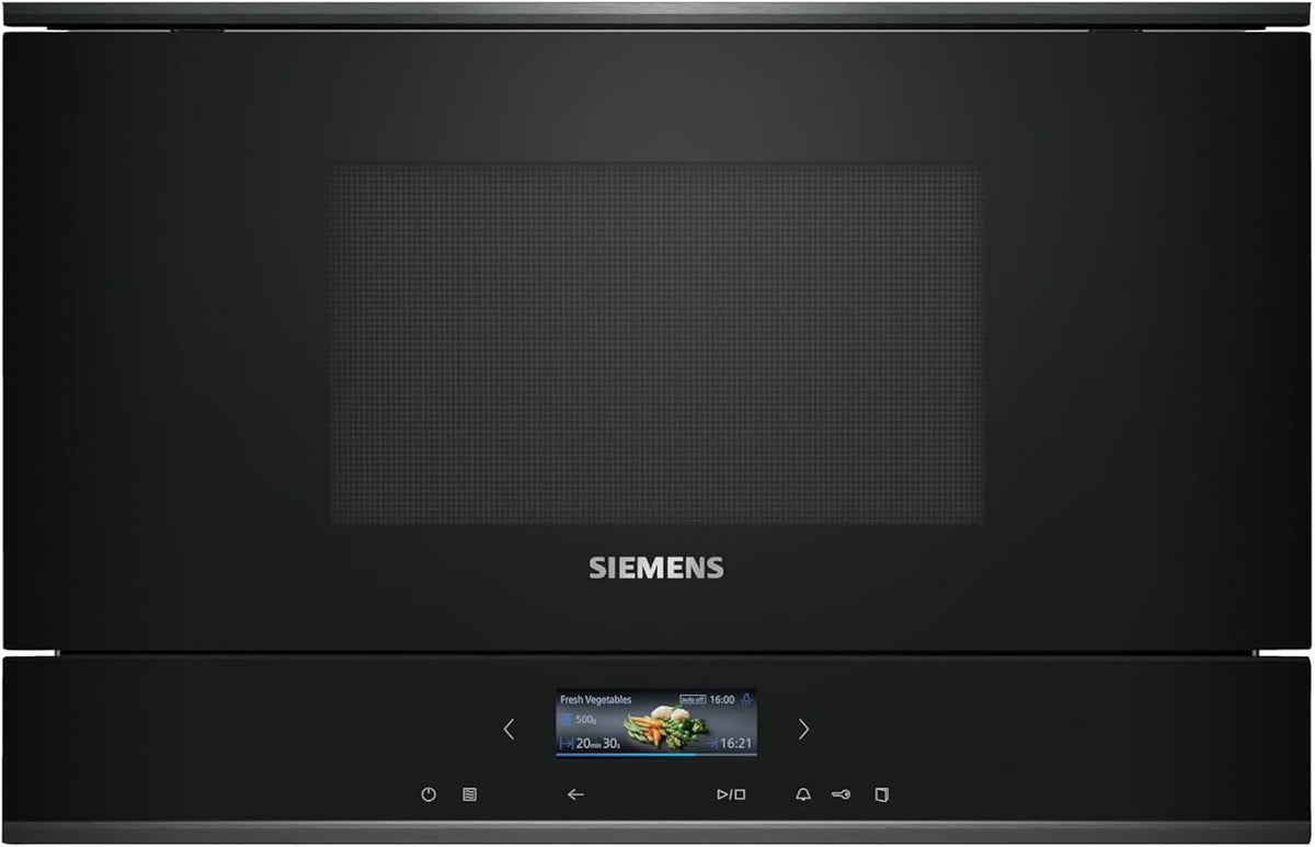 Siemens BF722L1B1 iQ700 Einbau-Mikrowelle, cookControl7 - Automatikprogramme, humidClean Plus - Innenraumreinigung, optimal für den Hocheinbau, seitlich öffnende Drehtür, Schwarz