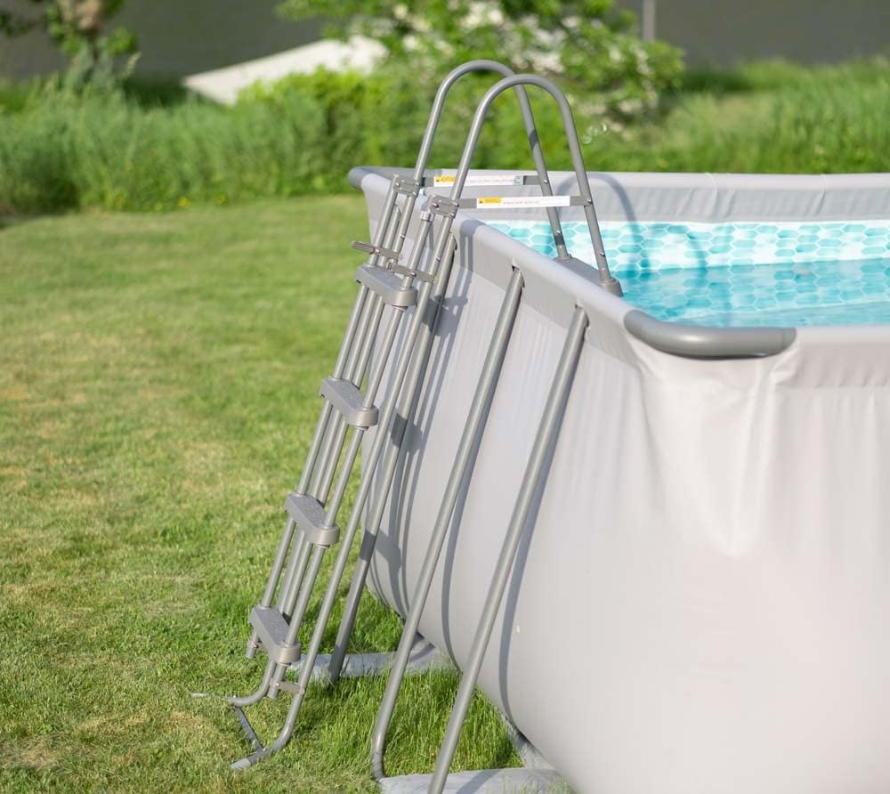 Summer Waves Frame Pool Komplettset | Rechteckig 549x274x132 cm Grau | Aufstellpool Set | Gartenpool & Schwimmbecken inkl. Sandfilterpumpe, Bodenvlies, Abdeckplane & Einstiegsleiter