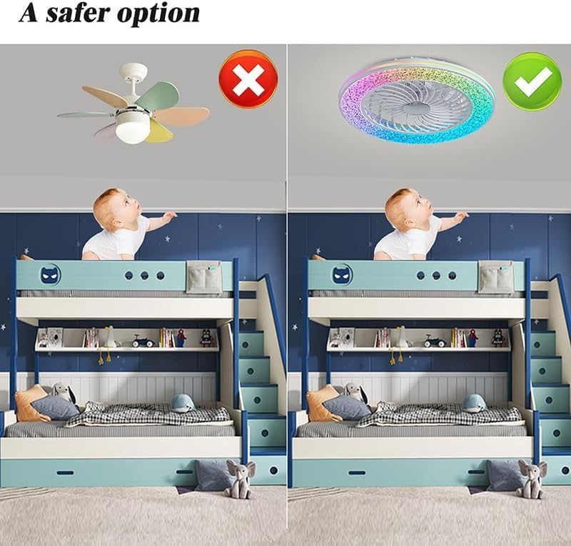 Smarte Deckenventilator mit Beleuchtung Kompatibel mit Alexa und Google Assistant RGB Deckenleuchte mit Ventilator Dimmbar mit Fernbedienung Leiser Fan Deckenlampe für Schlafzimmer Wohnzimmer Ø50CM