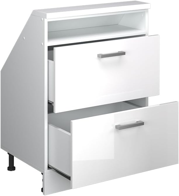 Vicco Dachschrägenschrank Rion, Weiß Hochglanz/Weiß, mit 2 Schubladen