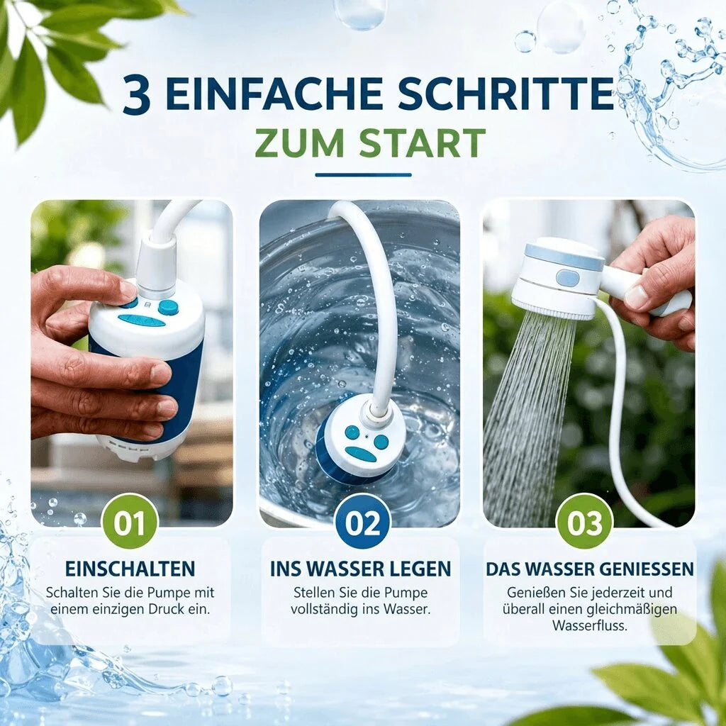 Campingdusche mit Akku Pumpe | Quellkaskade