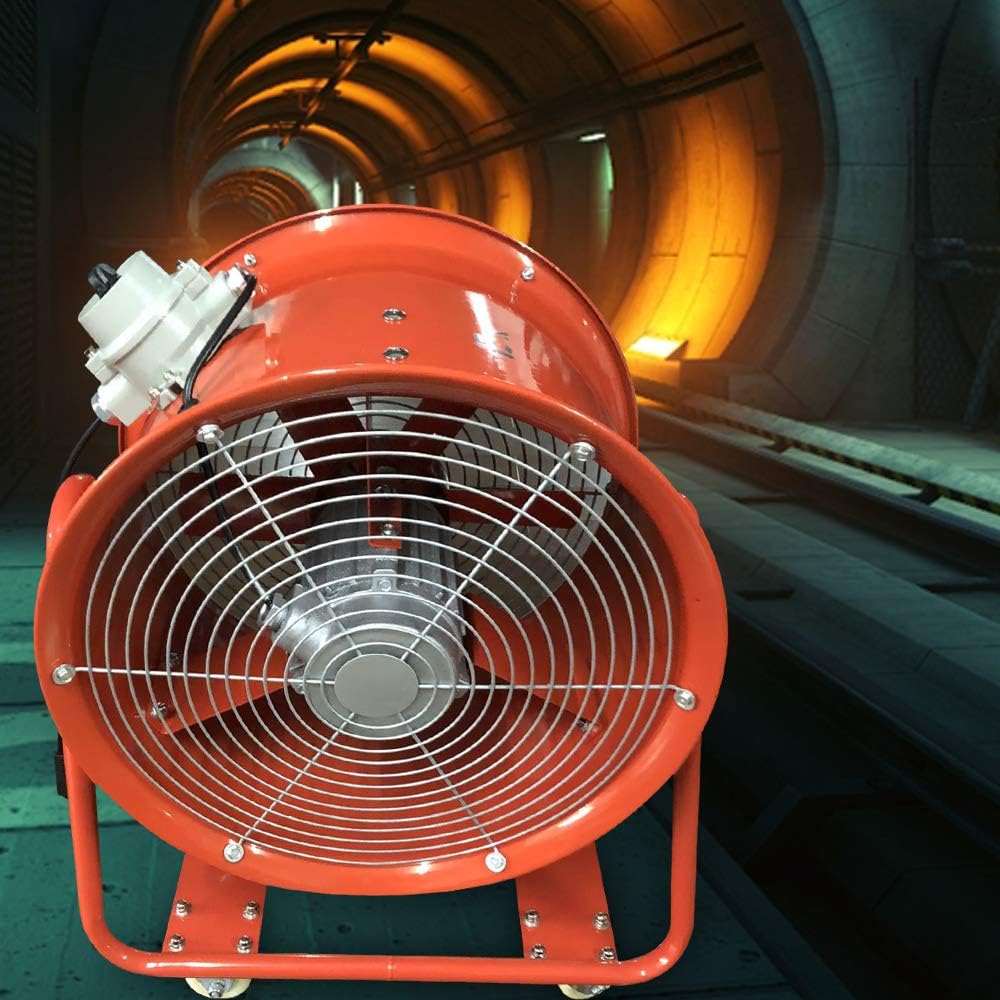 Bauventilator, EX-Explosionsgeschützter Axiallüfter 1100W 450mm, Industrieventilator mit 150m³/min für Werkstatt-Absaugung und Baustelle, Stahlbauweise mit 4 Rädern und Schutzkorb