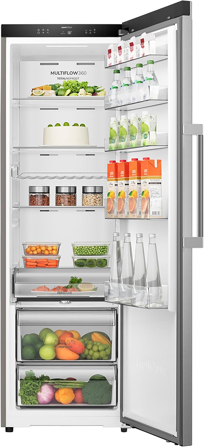 Gorenje RN618C6X6WF Kühlschrank, 372 Liter, SmartFit, 185cm Höhe, CrispZone mit Feuchteregler, Wifi, Flaschenhalter, Easy-open Griff, Inverter, BxHxT: 59,5×185,6×60 cm, Edelstahl