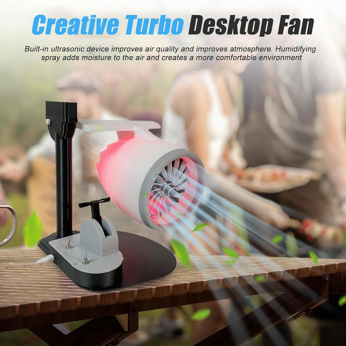 Tischventilator Mit Led-licht, 2-in-1-turbofan-ventilator Für Den Persönlichen Gebrauch, Tragbarer Luftzirkulator Für Schlafzimmer, Homeoffice, Reisen Und Schreibtisch White