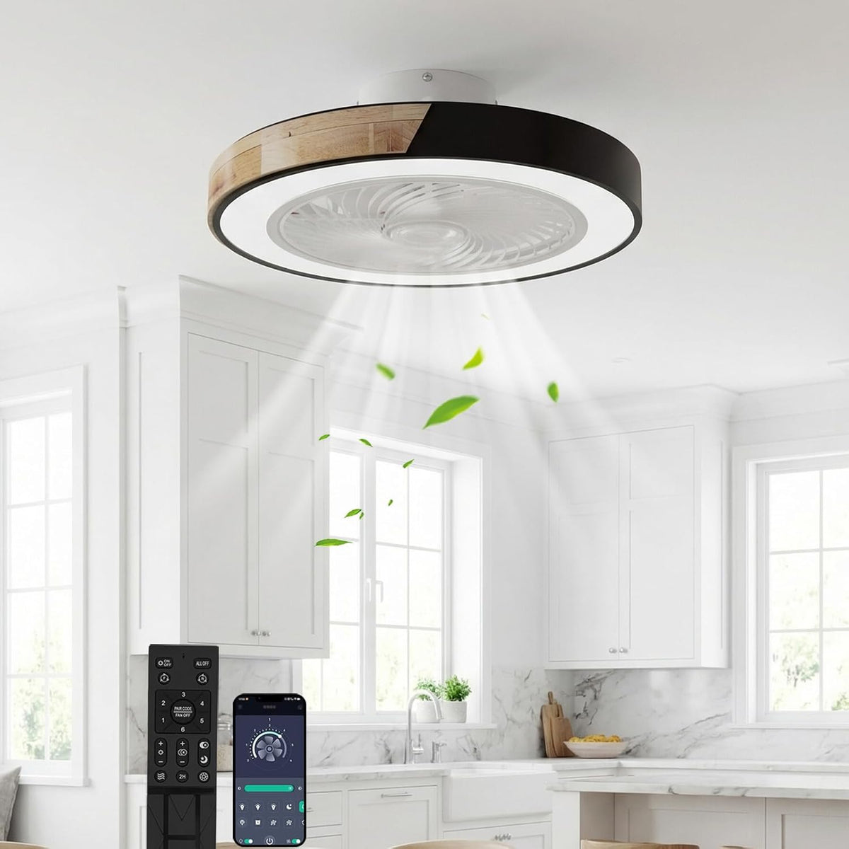 YuYe Deckenventilator Mit Beleuchtung, Ventilator Deckenleuchte, 3 Farbtemperatur und 6 Geschwindigkeiten LED- Deckenventilator mit Lampe Leise Dimmbar für Esszimmer Wohnzimmer Schlafzimme (A)