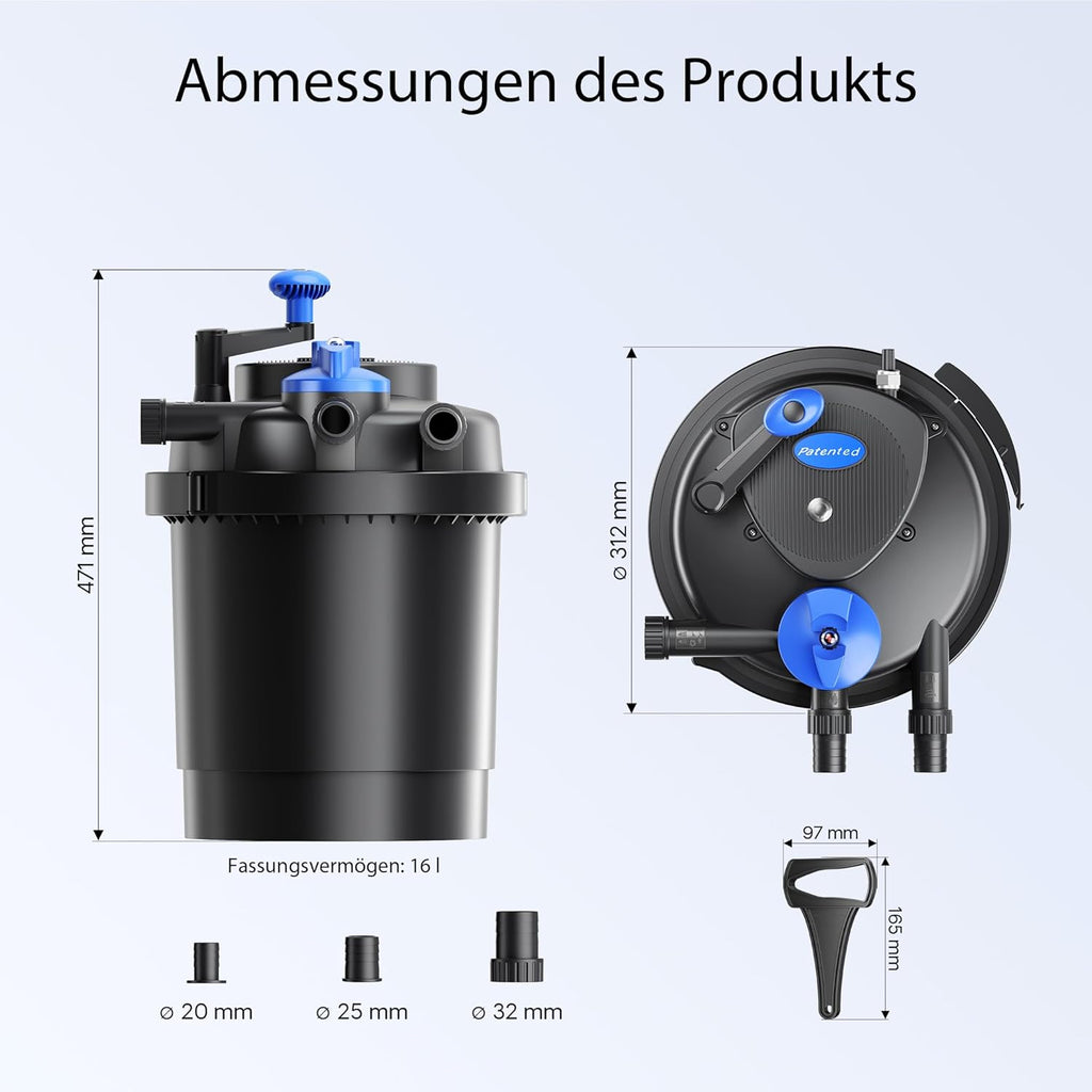 SunSun CPF-2500 Druckteichfilter 6000 l/h / 11 W UVC Einheit, Teichdruckfilter für Teiche bis 6000 Liter, Teichklärer, Filteranlage