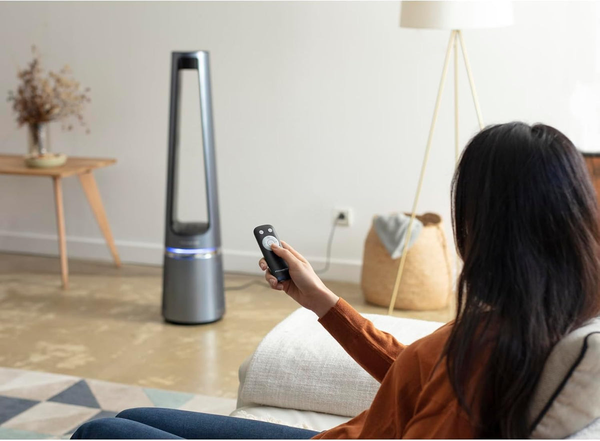 Rowenta QU5062 Eclipse 3in1 Luftreiniger, Heizlüfter, Ventilator, filtert 99,9% der Partikel, für 30 m2 Raumgröße, schnelle Heizung bis zu 35°C, automatischer Tag- und Nachtmodus, Schwarz/Grau