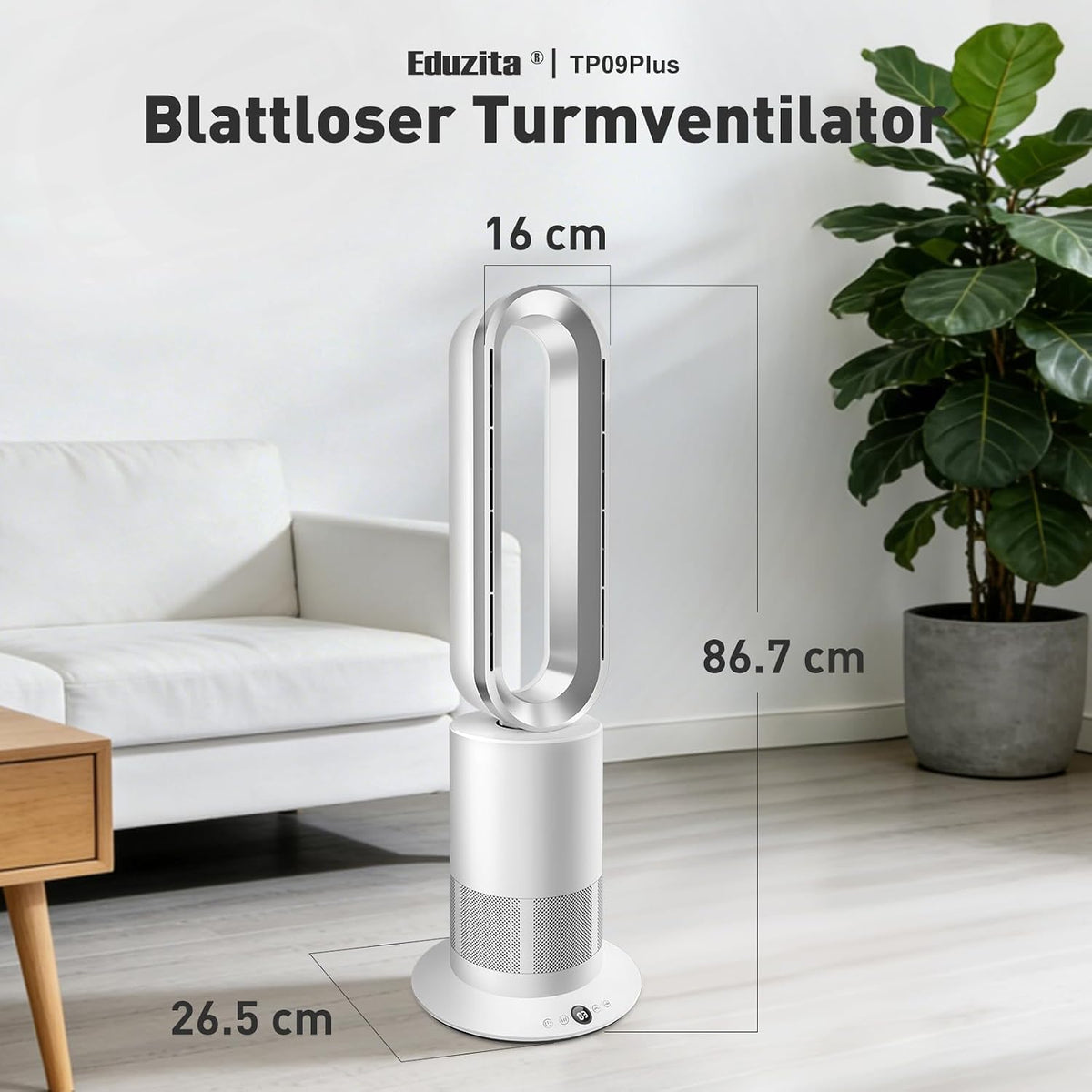 TP09Plus 2-in-1 Turmventilator - 10 Kühl- & 3 Heizstufen, Fernbedienung & LED Touch-Bedienung, Leiser für den Heimgebrauch