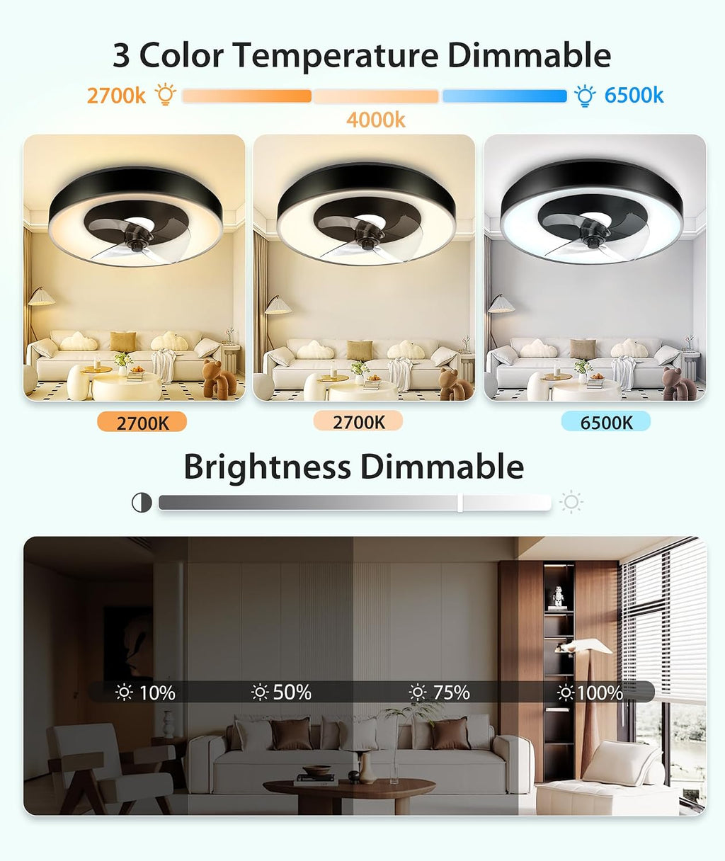 Aigostar Deckenventilator mit Beleuchtung Alexa, LED 40W, 4400LM, 2700K-6500K Dimmbar, 6 Geschwindigkeiten,φ50CM - Smart Deckenventilator mit Fernbedienung und Gateway, für Schlafzimmer, 2er-set