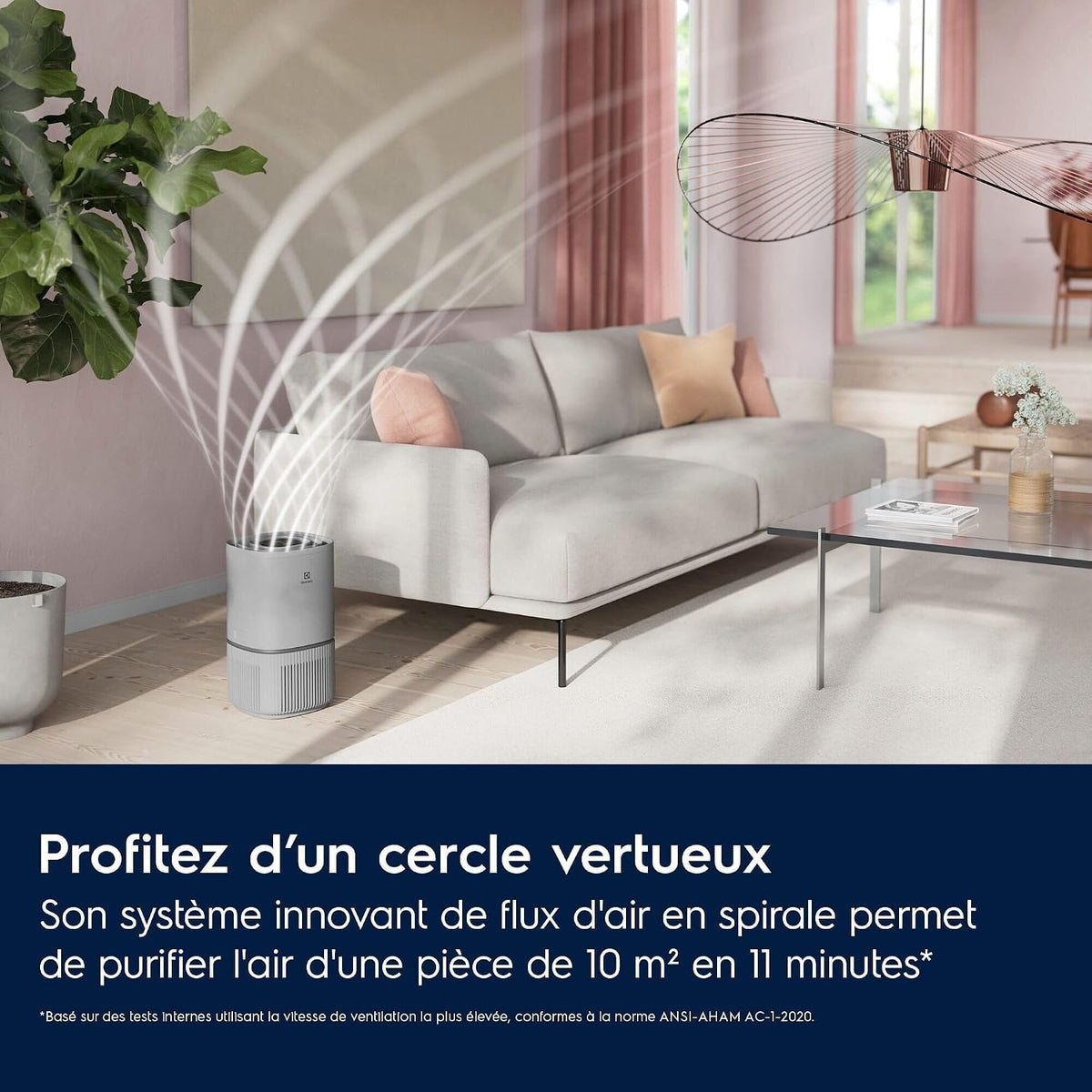 Electrolux Luftreiniger, EPO30311UG, Filterwechselalarm, mehrschichtige Filtration, Kapazität von 400 m³/h, AirSurround-System, 360-Grad-Luftzirkulation, 730 x 330 x 330D, WLAN, Grau