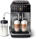 Saeco GranAroma Kaffeevollautomat mit 14 Kaffeespezialitäten, intuitives Farbdisplay, 4 Benutzerprofile, Keramikmahlwerk, Edelstahl-Schwarz (SM6585/00)