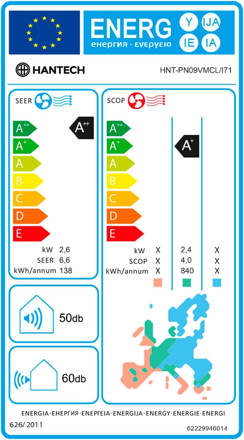 Hantech Split Klimaanlage 9000 BTU 2,6 kW mit Quick Connect Set – WLAN, Wandhalterung & 5 m Leitung – Klimagerät für Wohnung & Schlafzimmer, WIFI, App und Fernbedienung