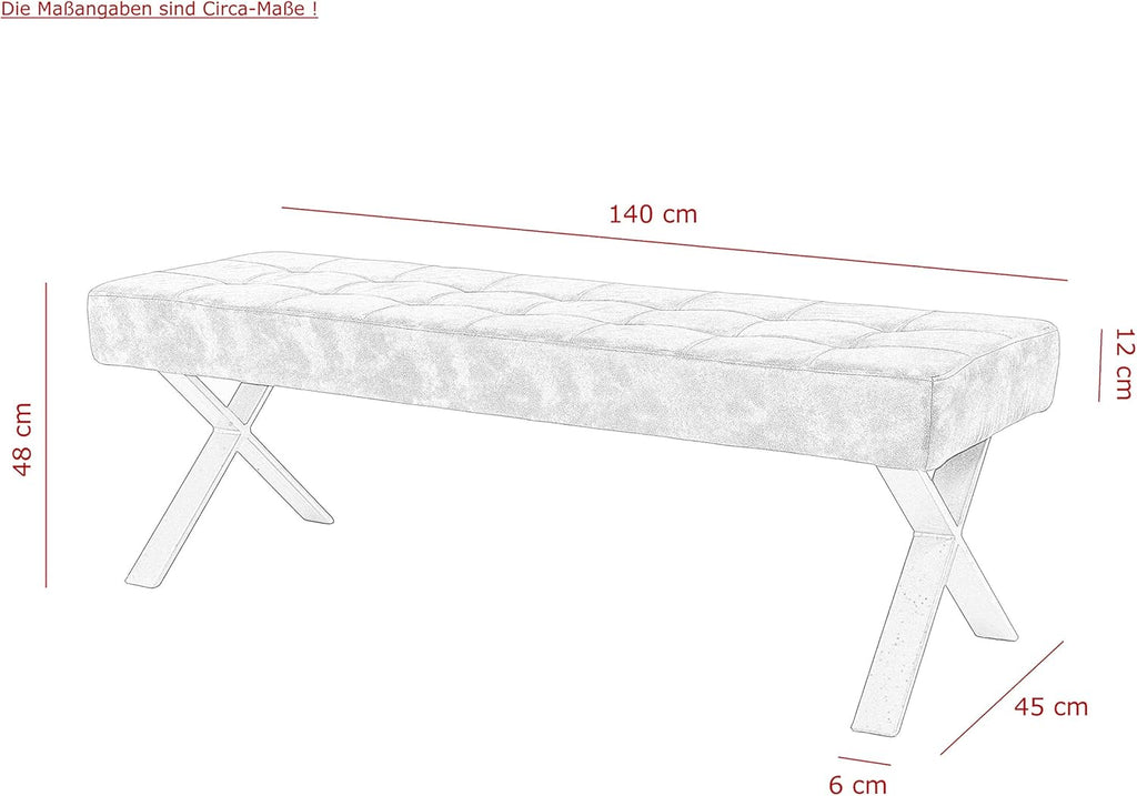 Hela Tische, Sitzbank Esszimmerbank Donna, Bezug Softex Vintageoptik Braun, X-Metallgestell Anthrazit, 140x45x48 cm