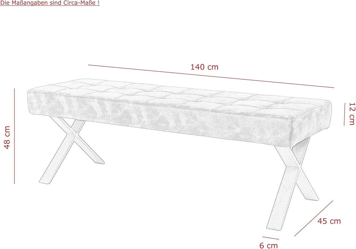Hela Tische, Sitzbank Esszimmerbank Donna, Bezug Softex Vintageoptik Braun, X-Metallgestell Anthrazit, 140x45x48 cm