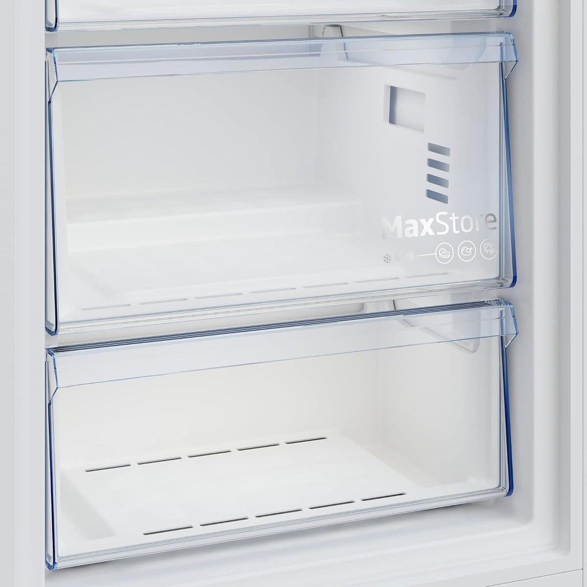Beko B7RFNE316W Gefrierschrank, 286 l Nettovolumen, No Frost, Schnellgefrierfunktion, Multifunktionsdisplay, 5 Gefrierschubladen + 3 Fächer, 34 dB (A), in unbeheizten Räumen nutzbar, Weiß