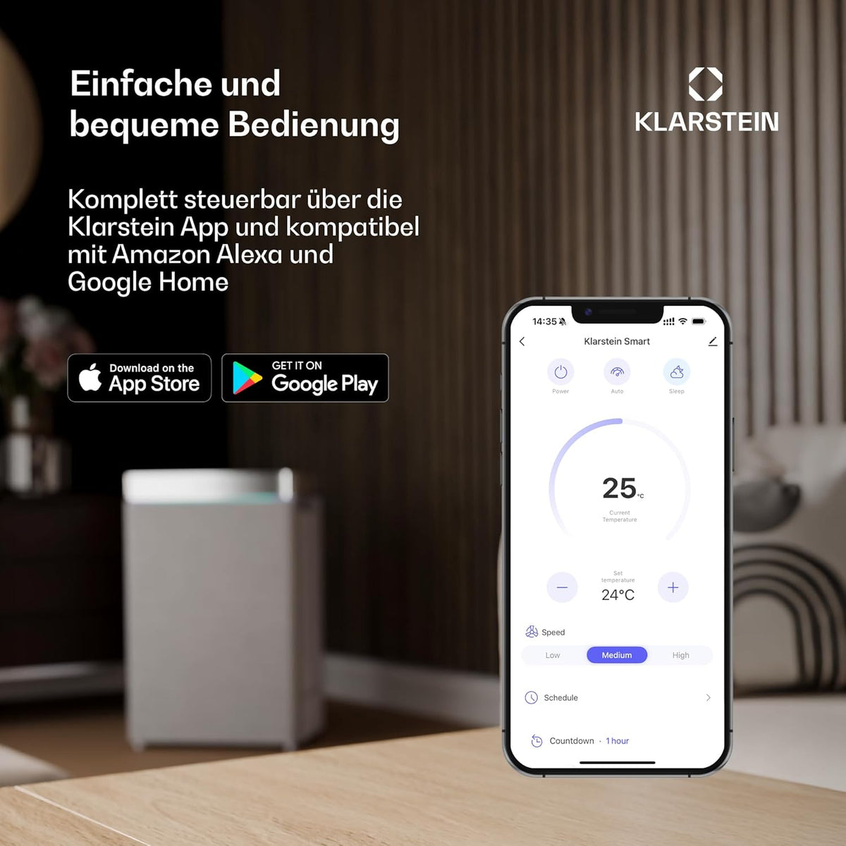 Klarstein Kraftwerk Eco Smart 11 Mobiles Klimagerät – 11,500 BTU, 35-59 m², WiFi & App-Steuerung, 3-in-1 Klimaanlage, Ventilator & Entfeuchter, Leise 50 dB, A+ Effizienz, Fensterkit Inkl., Weiß