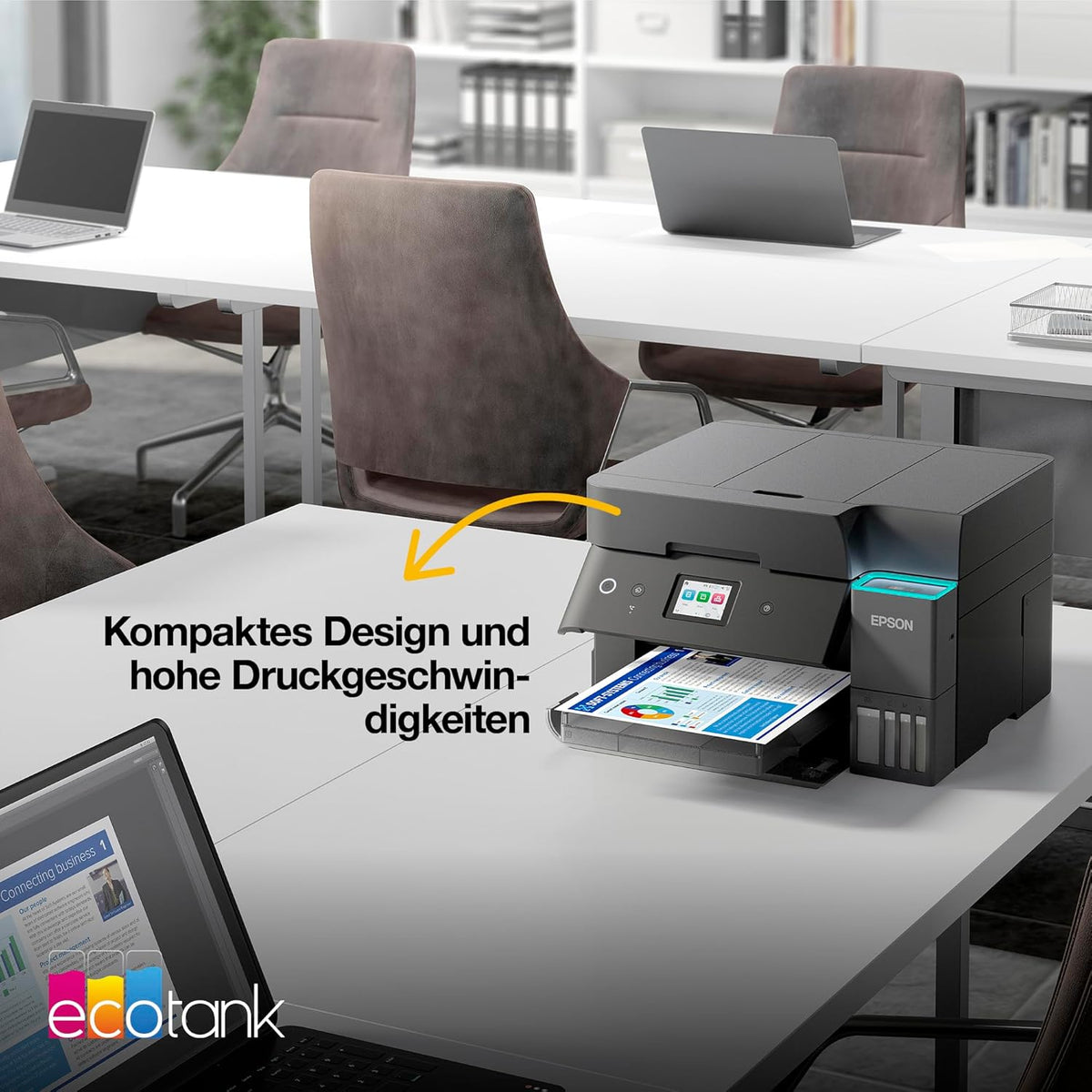 EcoTank ET-4950 Tintentankdrucker | fürs Das Home Office | WLAN & Ethernet | A4 | (Duplex-) Druck, Scannen, Kopieren, Faxen | 6.1 cm Touchscreen | ADF | inkl. Tinte für bis zu 3 Jahre