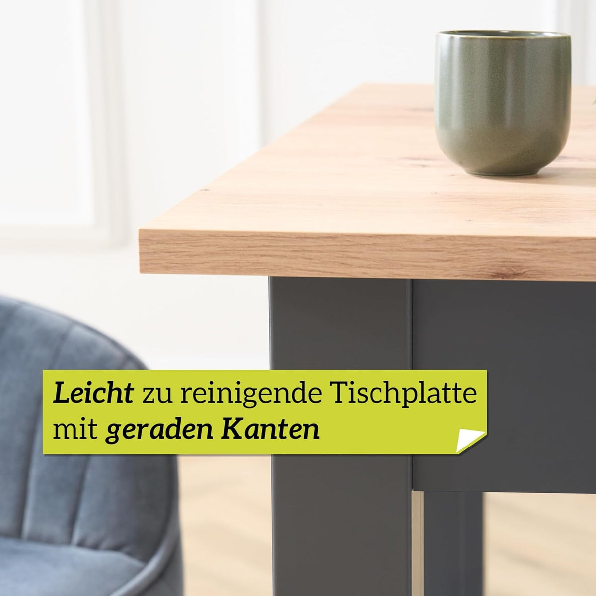 smart Esstisch 80x80 cm Asteiche, Küchentisch ausziehbar bis 120 cm, Esszimmertisch aus Holzwerkstoff inkl. erweiterbare Auszugsplatte, moderner Tisch für bis zu 6 Personen