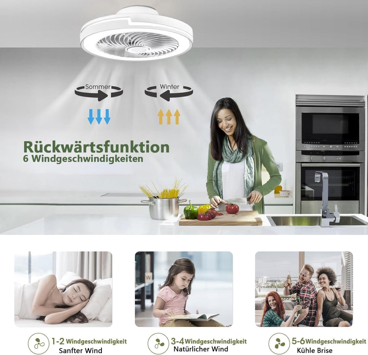 LED Deckenventilator mit Beleuchtung Leise 6 Windstufen, lampe mit ventilator, APP, Modernes Design deckenventilator mit licht für Wohnzimmer Schlafzimmer,(50CM，Weiß)
