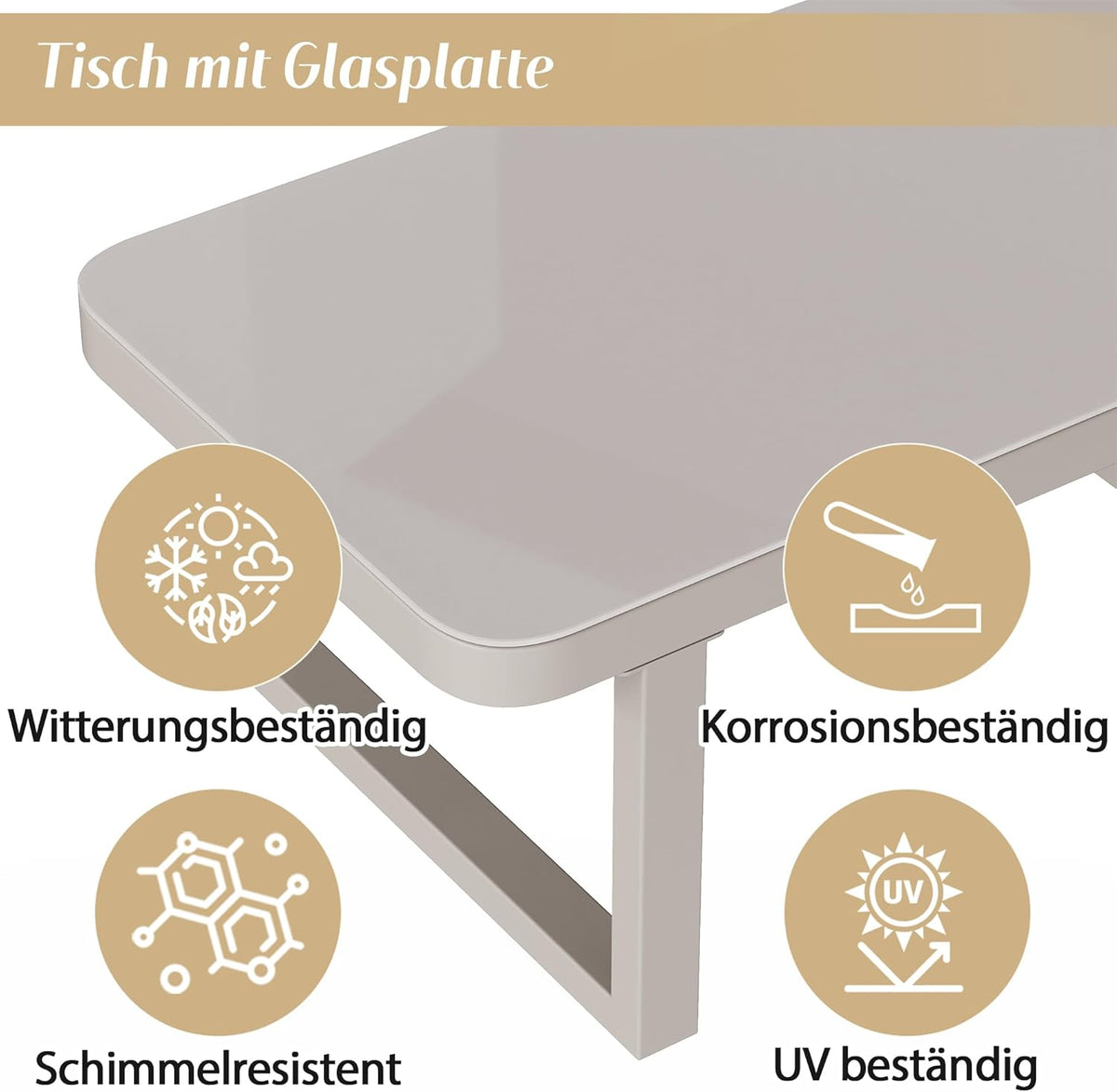 Gartenmöbel Set Lounge Möbel Outdoor für 7 Personen, Terrassenmöbel Balkon Möbel Set mit Gartensofa und Couchtisch, Sitzgruppe Outdoor Gartenlounge Set mit Sitzkissen, Verzinktem Eisen, Beige