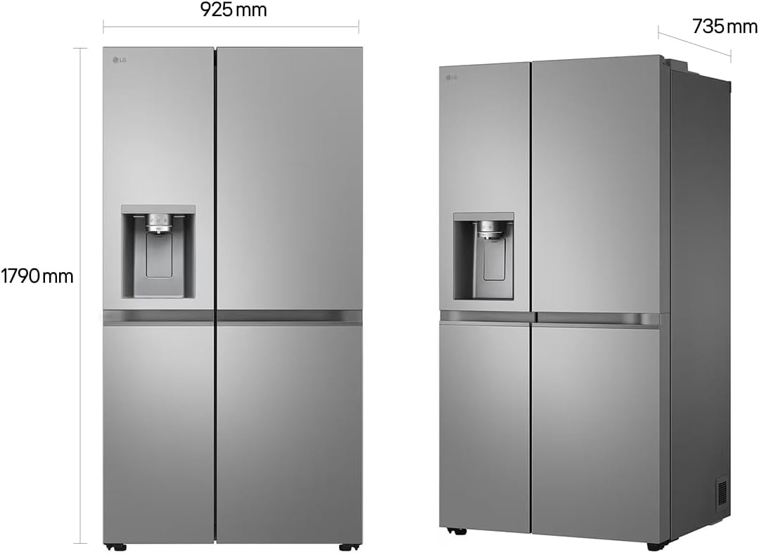 LG GSLE81PYBC Side-by-Side Kühlschrank mit Gefrierfach (628 L, Energieklasse C) mit Eis- und Wasserspender, Multi-Airflow, DoorCooling+, Silber
