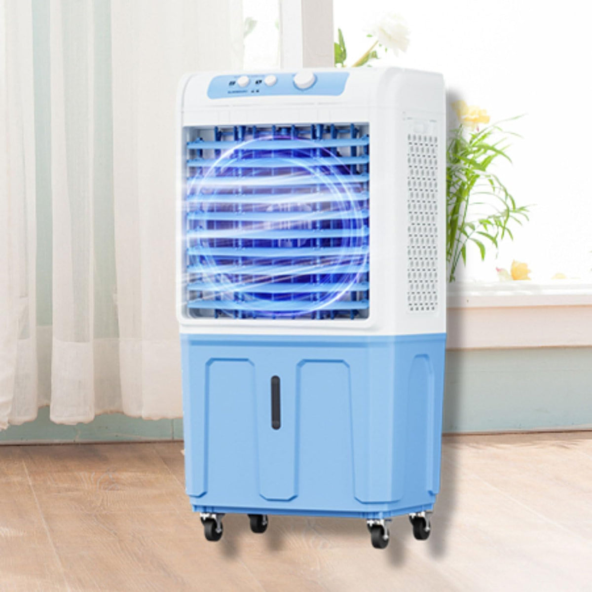 Tragbarer Verdunstungskühler mit großem Wassertank, Kühlakku, 120°-Oszillation & 3 Geschwindigkeitsstufen – kein Abluftschlauch nötig – für Garage, Terrasse & gewerbliche Nutzung