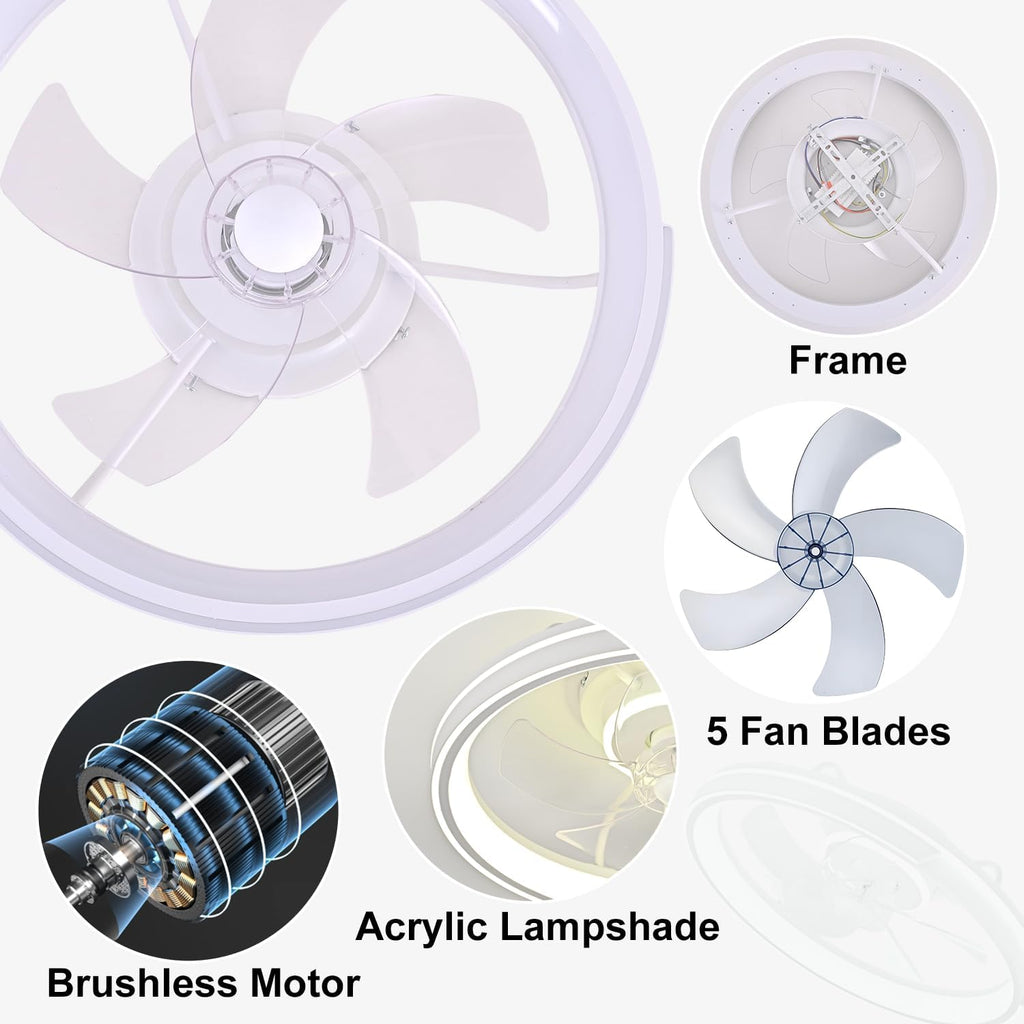 LED Deckenventilator mit Beleuchtung und Fernbedienung, Leise, 64W APP Dimmbare Deckenleuchte mit Ventilator, Umkehrbare 6-Speed Lampe mit Ventilator, 5 Lüfterflügel, Timer, (Weiß)