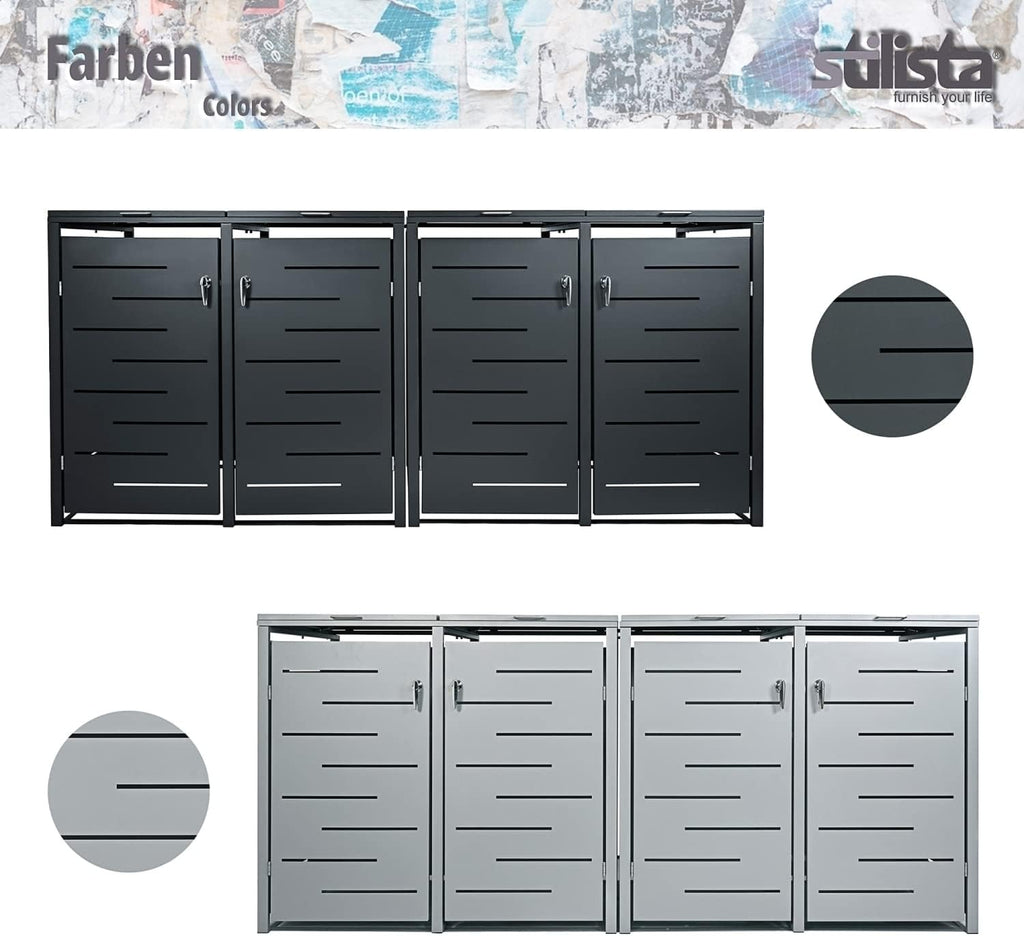 STILISTA Mülltonnenverkleidung aus Metall, für 4 Mülltonnen je 240 Liter, Silber
