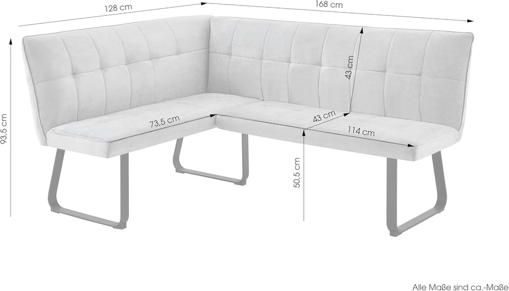byLIVING Eckbank TALEA/Webstoffbezug in hellgrau, Gestell in schwarz/Große Eckbank L-Form, Langer Schenkel rechts, komfortable Nosaqfederung/Sitzbank/Essbank/Maße: 128 x 168, H 93,5 cm