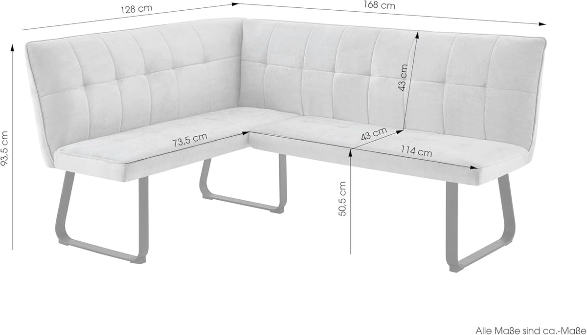 byLIVING Eckbank TALEA/Webstoffbezug in hellgrau, Gestell in schwarz/Große Eckbank L-Form, Langer Schenkel rechts, komfortable Nosaqfederung/Sitzbank/Essbank/Maße: 128 x 168, H 93,5 cm