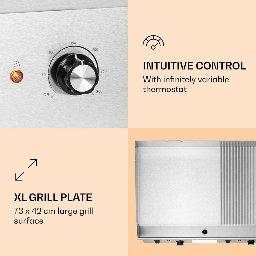 Klarstein Elektrogrill, Tischgrill mit LED-Anzeige, Elektrogrill für Balkon & Indoor, Edelstahl Grillplatte mit abnehmbarer Antihaftplatte & Spritzschutz,Grill Elektrisch 200 W