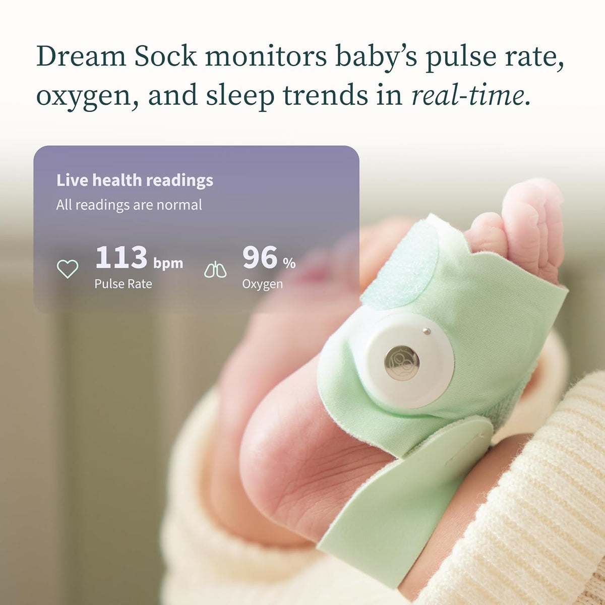 Owlet Dream Sock – Pulsoximeter, Liveübertragung von Herzfrequenz, Sauerstoffsättigung & Schlafverhalten bei Säuglingen & Babys