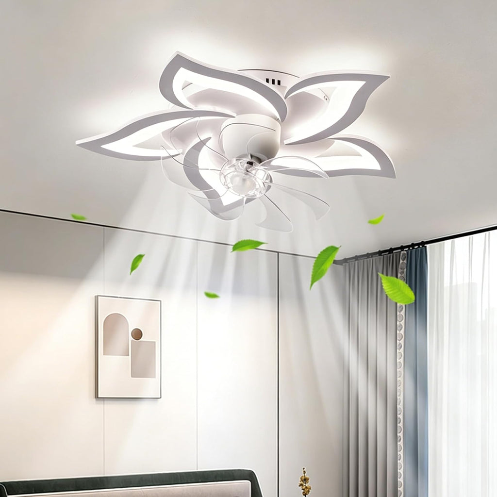 Leise LED Deckenventilator mit Beleuchtung,360° Drehbar Fan Lampe,69cm Dimmbare Deckenlampe mit Ventilator und Fernbedienung/APP,Timer 6 Geschwindigkeiten Lampe mit Ventilator (Weiß)