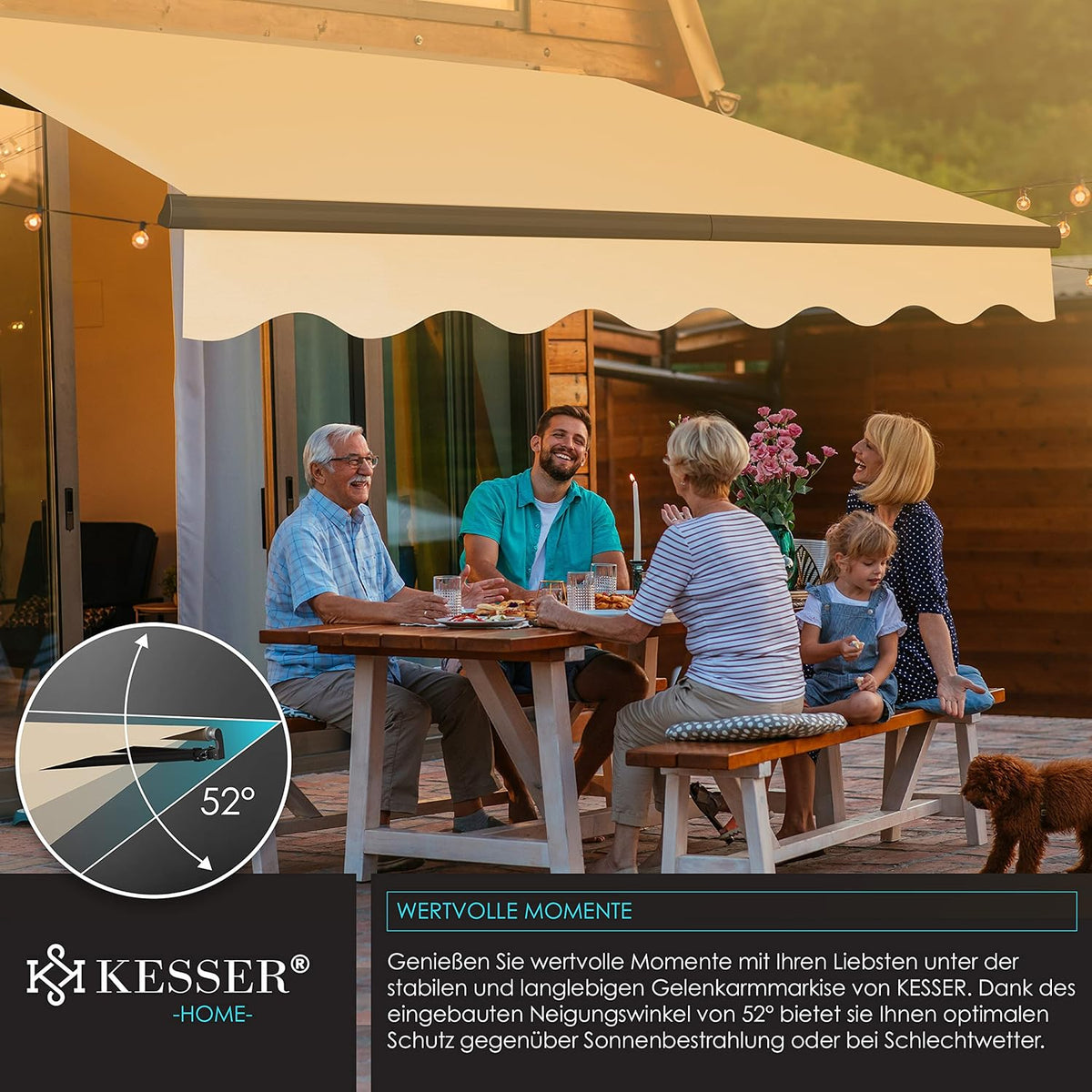 KESSER® Elektrische Gelenkarmmarkise mit Fernbedienung Markise Gelenkmarkise 250 x 200cm Terrassenmarkise Klemmmarkise Sonnenmarkise inkl. Wandhalterung Sonnenschutz Balkonmarkise Beige