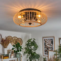 HOFSTEIN Deckenventilator Oravi, Ventilator aus Metall/Bambus in Schwarz/Natur mit Fernbedienung, Auf-/Abwind-Funktion u. Lichteffekt an der Decke, Deckenleuchte 4-flammig Ø 50 cm, 4 x E27, mit Timer