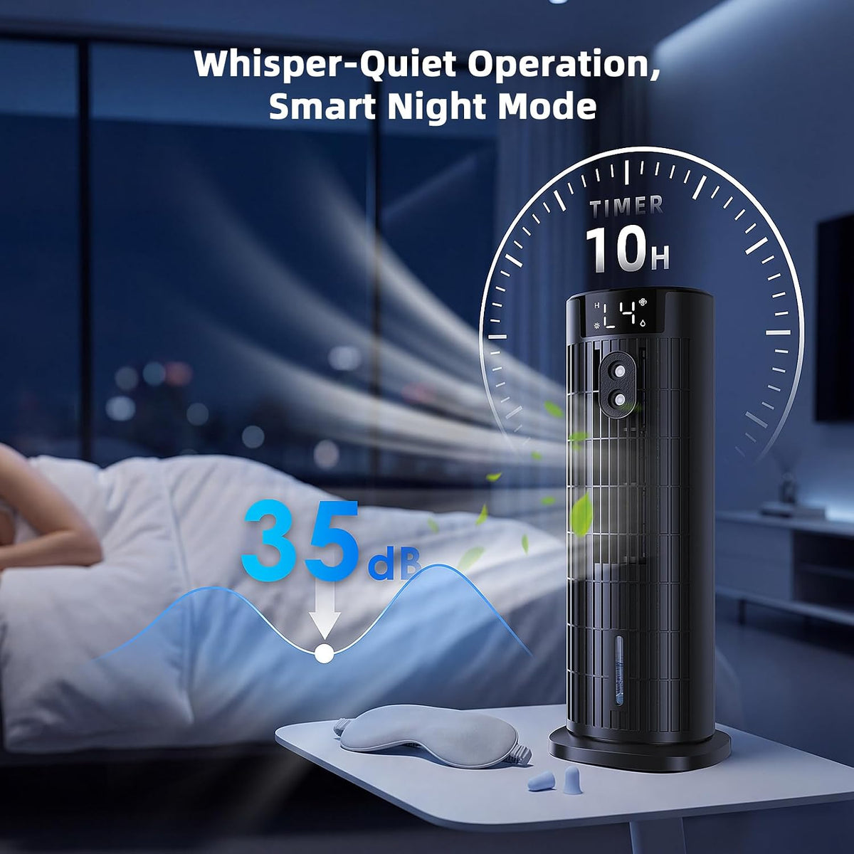 Mobile Klimaanlage mit Wasserkühlung, 4-in-1 Luftkühler Tragbar, Leiser Air Cooler mit 2-10h Timer, 90° Oszillation & 4 Stufen, Mobiles Kühlgerät für Zuhause, Büro und Schlafzimmer