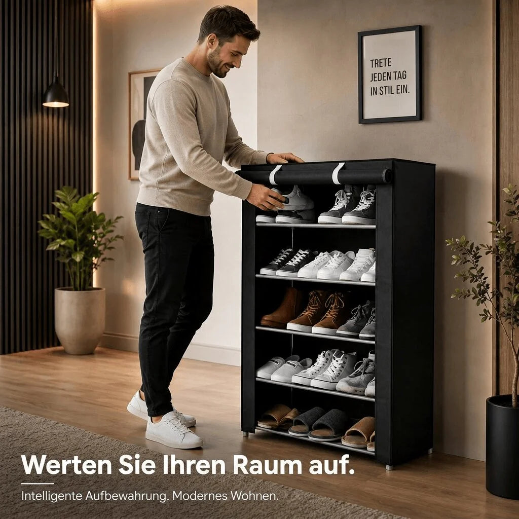 Freistehender Schuhschrank mit Stoffbezug | Schuhvitrine