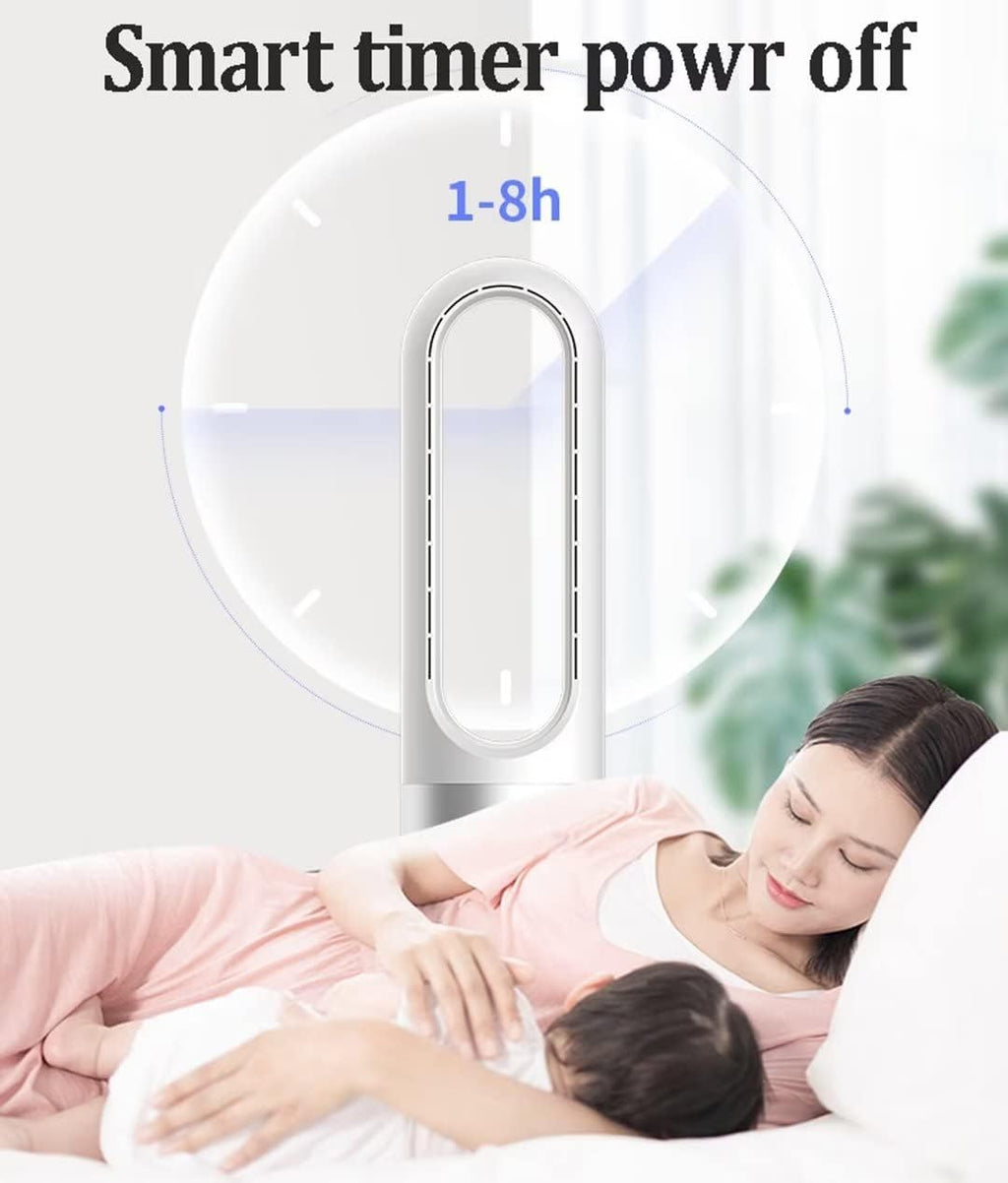 Moderner Turmventilator ohne Flügel, 40 W, natürliche Windkühlung, 80 ° Oszillation mit Fernbedienung, 8 Geschwindigkeitsstufen, 8 Stunden Timer, LED-Anzeige, leise