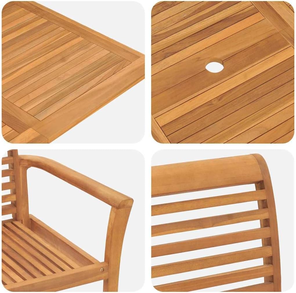 Gartentisch Teak 200x100 cm ausziehbar inkl. 6 Stühle für Balkon & Garten, massives Teakholz, wetterbeständige Outdoor Essgruppe, Modernes Design für Terrasse und Lounge