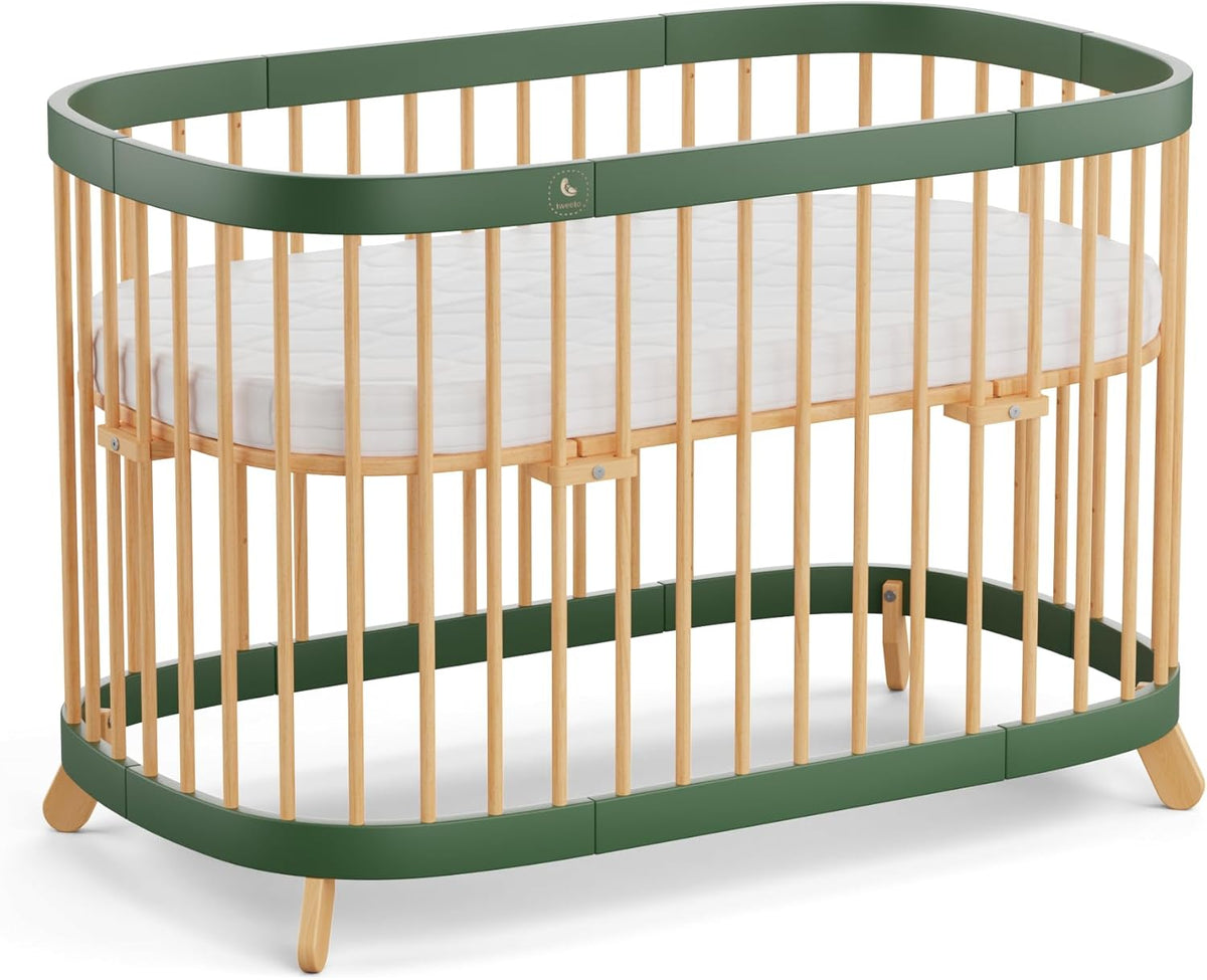 tweeto® Babybett 7 in 1 – mitwachsendes Babybett aus Holz | höhenverstellbares Beistellbett & Gitterbett | umbaubar zu Kinderbett & Laufstall (Buche Natur)