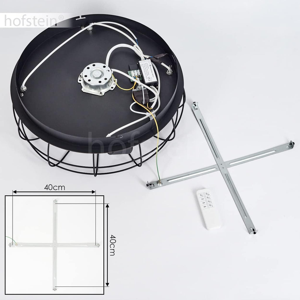 Deckenventilator Moscavide, Ventilator aus Metall/Kunststoff in Schwarz/Holzoptik/Braun mit Fernbedienung, Deckenleuchte mit schwenkbaren Spots, 4-flammig, 4 x E27 max. 10 Watt IP20