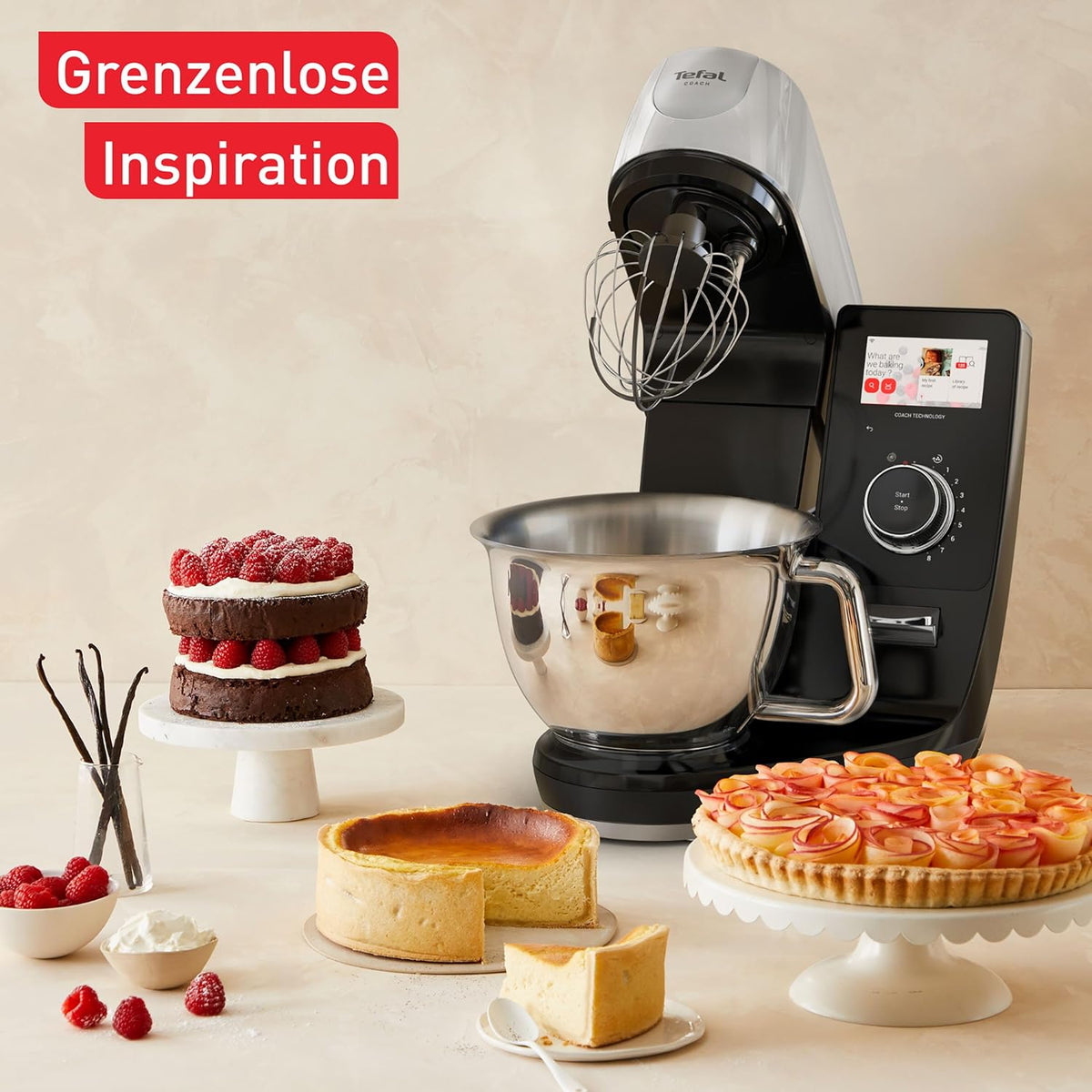 Tefal I-Touch +, Küchenmaschine mit integrierter Waage, Step-by-Step Rezepte, 25 Automatikprogramme, 5,5-Liter-Schüssel, WiFi-Verbindung, 4,3'' Touchscreen, 1200 Watt, Schwarz, QB960DF0