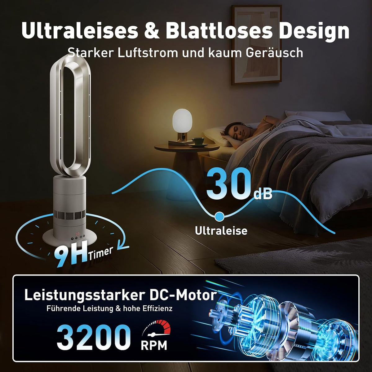 TP18Pro 2-in-1 Bladeless Turmventilator - Heizgerät & Kühlventilator, 10 Kühl- & 3 Heizstufen, Fernbedienung & Touch-Bedienung, Ultra-Leiser für den Heimgebrauch