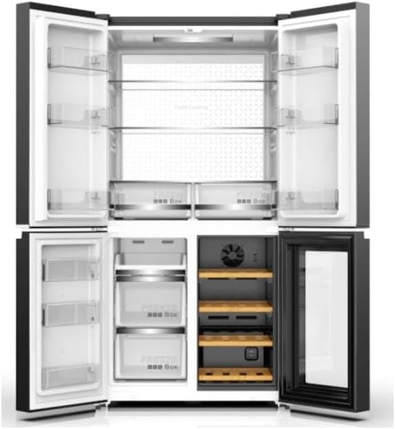 PKM Wolkenstein WCD 595 EWTS NF Cross Door Kühl-Gefrierkombination | 606 L | Mit Weinkühlschrank | Granitoptik | NoFrost | Display mit Touch Control | Triple Fresh mit Moist & Dry Zone