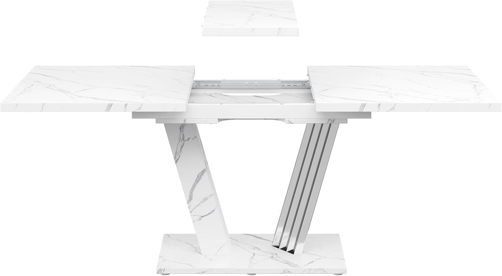 Kebnor Ausziehtisch 120-160x80x76 cm - Küchentisch mit ausziehbarem Blatt und Schmetterlings-Gestell für Küche & Wohnzimmer (Weiß)