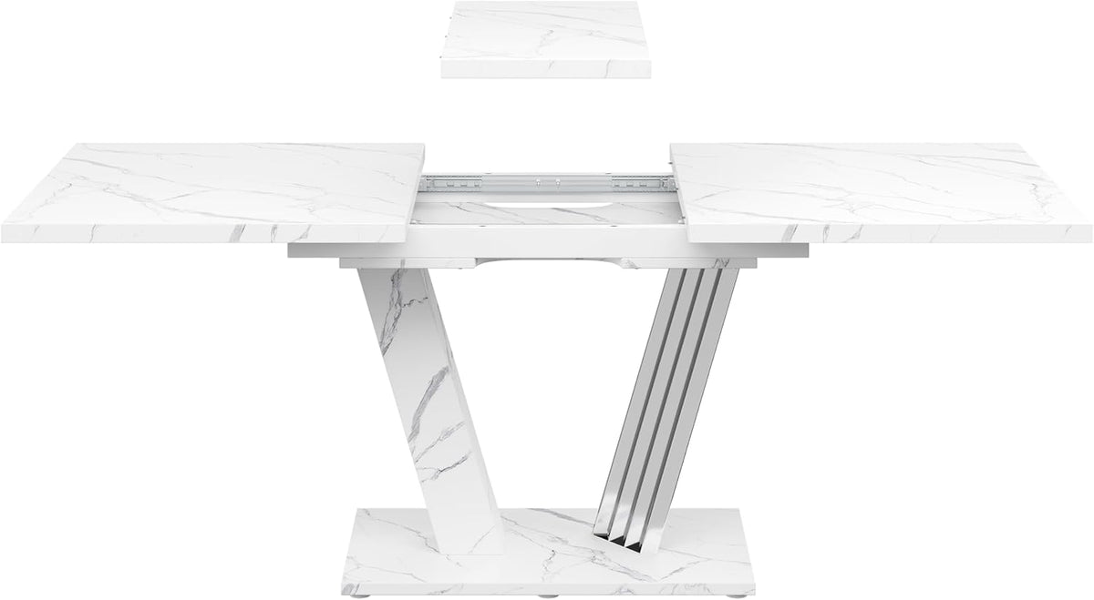 Kebnor Ausziehtisch 120-160x80x76 cm - Küchentisch mit ausziehbarem Blatt und Schmetterlings-Gestell für Küche & Wohnzimmer (Weiß)