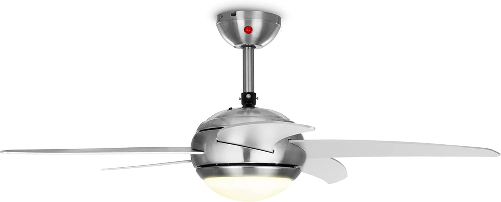 Tristar VE-5815 Deckenventilator mit Licht (E14 Fassung) und Fernbedienung; 112 cm ø; 3 einstellbaren Leistungsstufen; 55 Watt Leistung; Silber