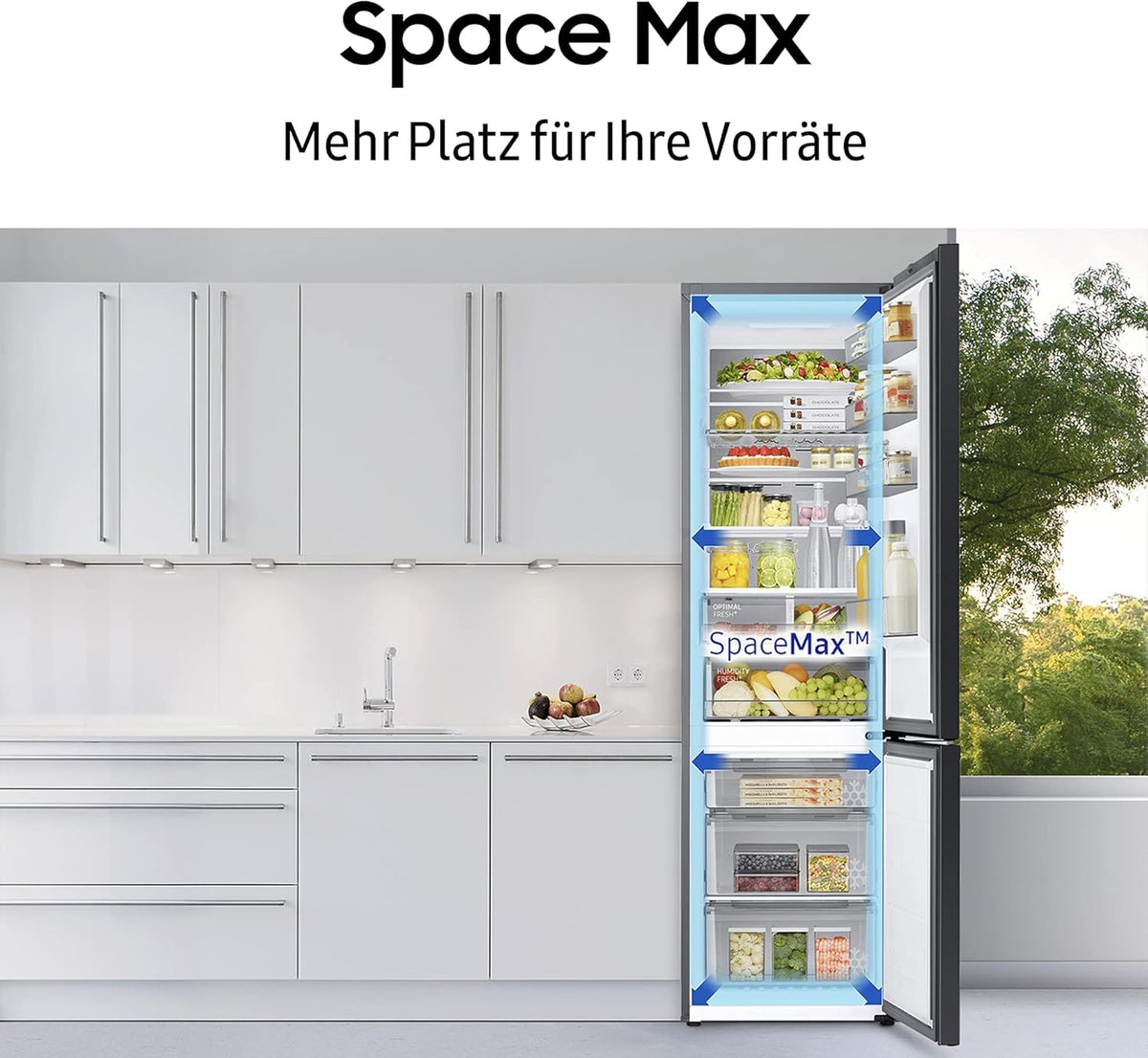 Samsung Bespoke RL38A7CGTS9/EG Kühl-/Gefrierkombination, 203 cm, 387 ℓ, AI Control, Twin Cooling+, Auto Ice Maker, No Frost+, Digital Inverter Kompressor, Edelstahl Look